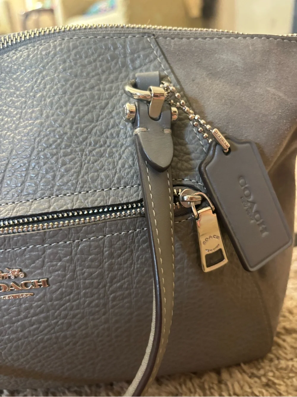 Coach Gray Pebbled Leather Shoulder Bag with Crossbody Strap